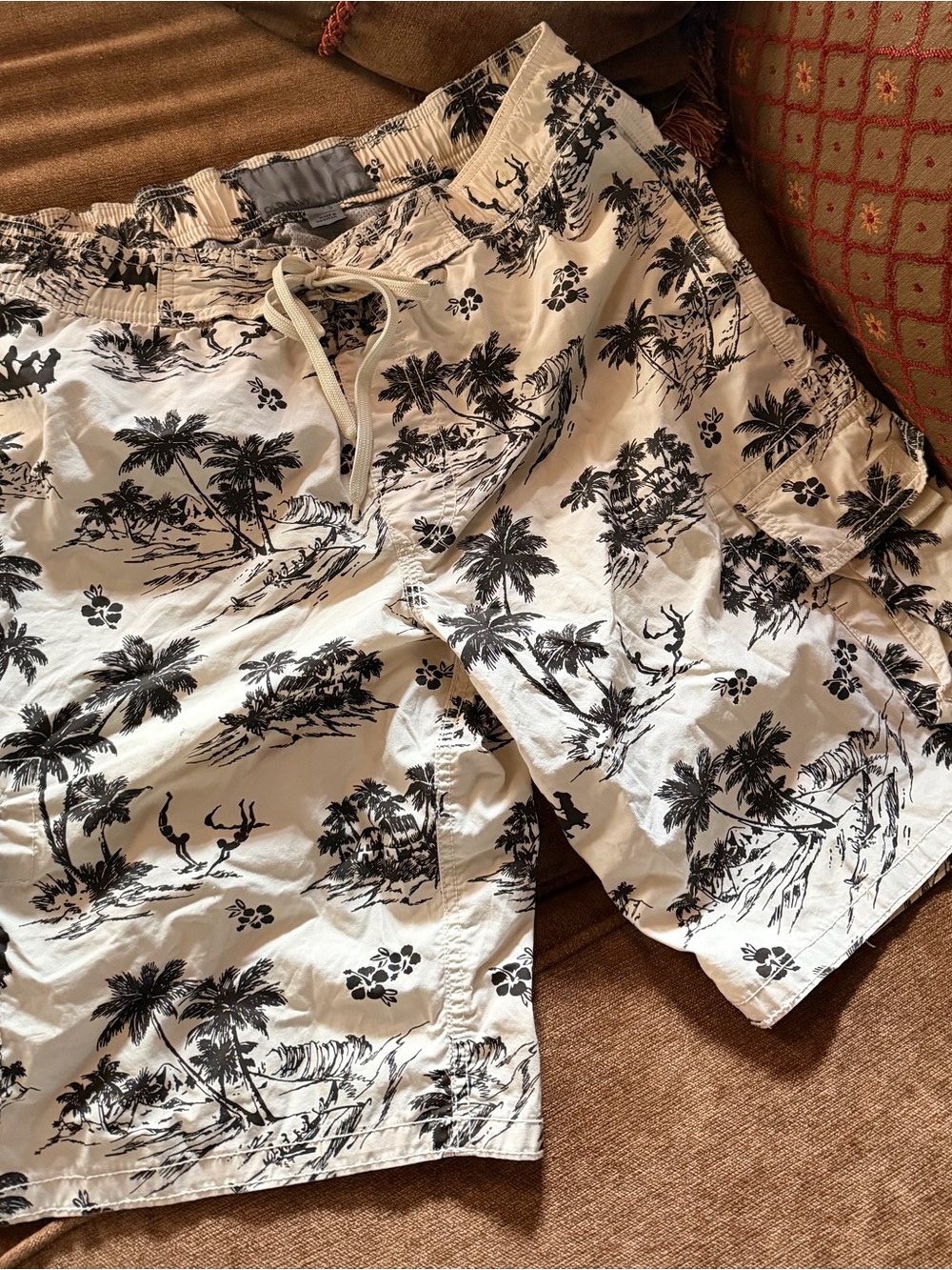 Old Navy White and Black Tropical Print Swim Shorts